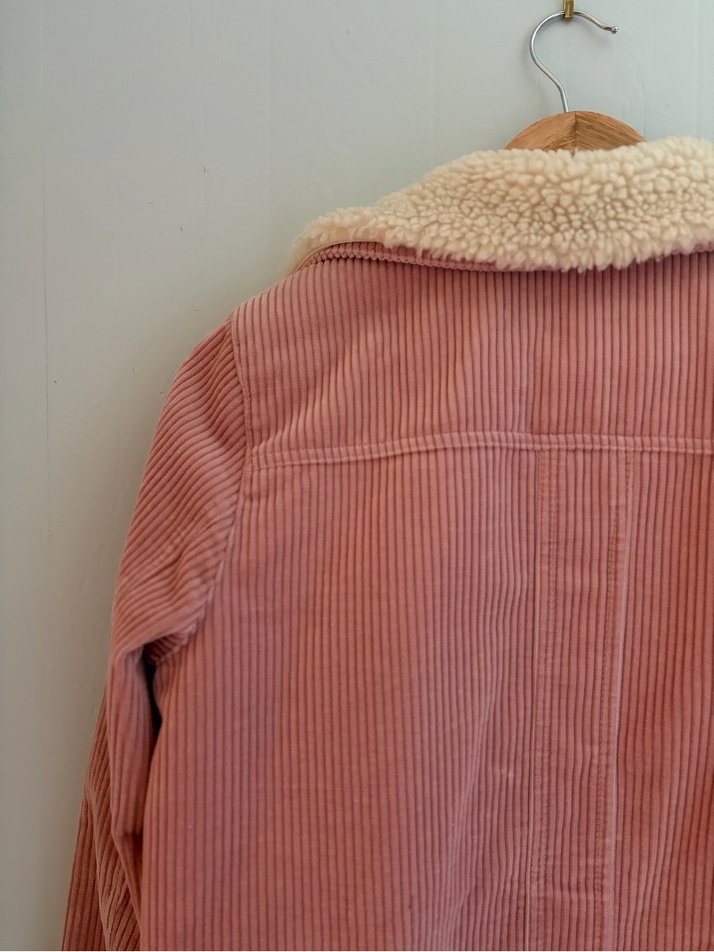 Sezane Will Jacket Womens Small Pink Corduroy Shearling Collar Coat - Picture 7 of 16